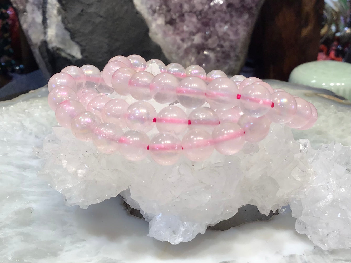 Rose quartz aura 8mm gemstone bracelet