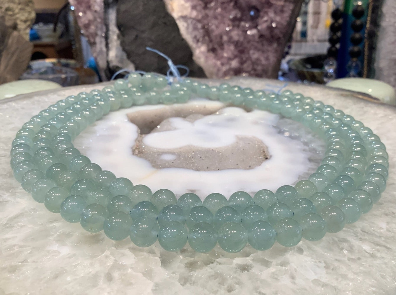 Natural Rare Color 8mm Seafoam Green aquamarine round gemstone beads