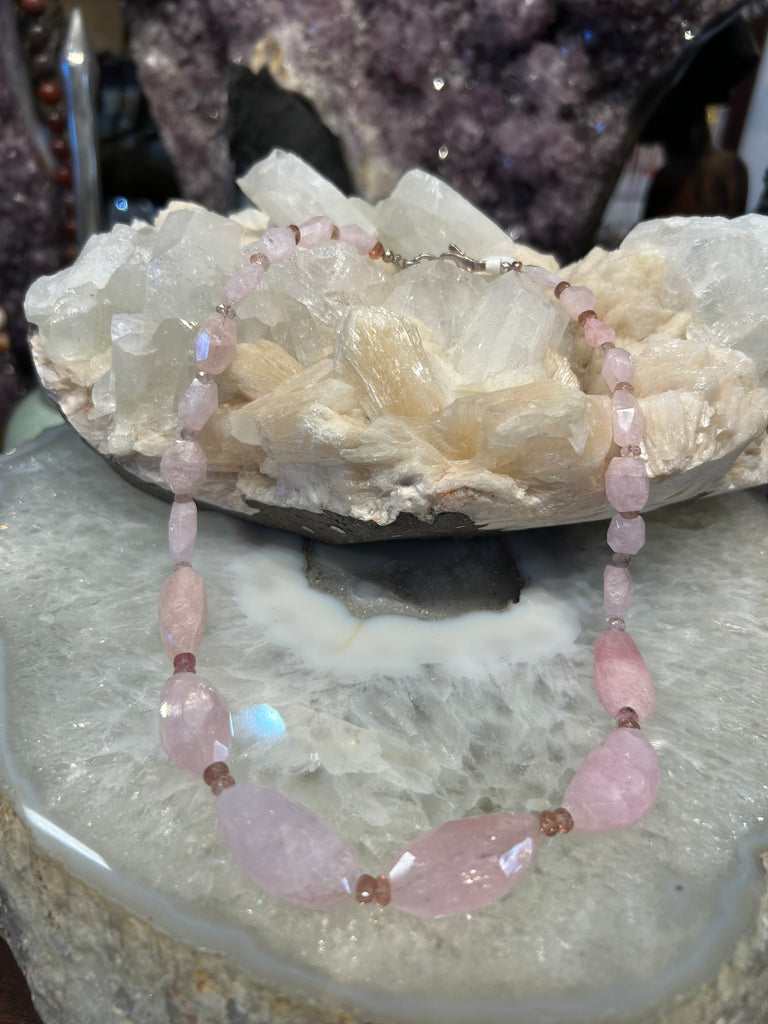Hand Faceted Pink Morganite and Pink Tourmaline Necklace