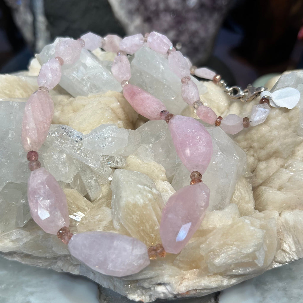 Hand Faceted Pink Morganite and Pink Tourmaline Necklace