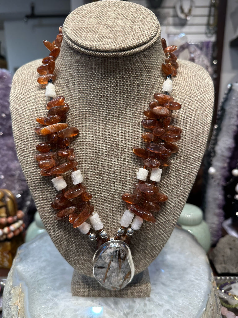 Sensational  sunstone & Astrophylite sterling pendant gemstone necklace