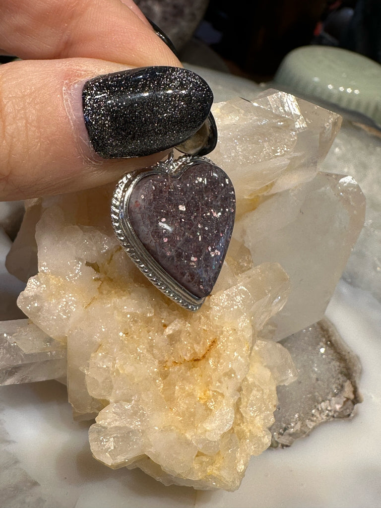 Iolite sunstone flash heart sterling silver gemstone pendant