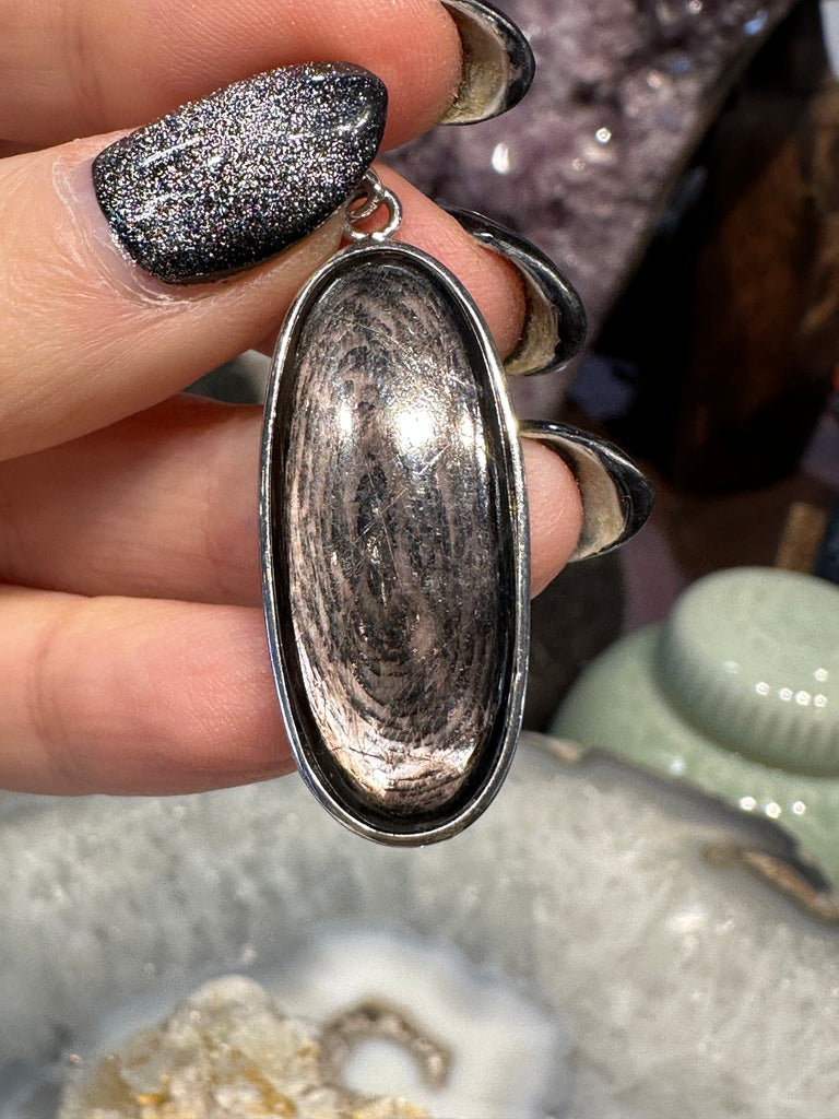 Hypersthene oval sterling gemstone pendant