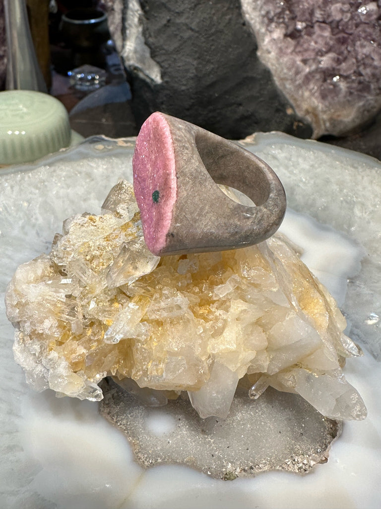 Rare Pink cobaltoan calcite gemstone ring