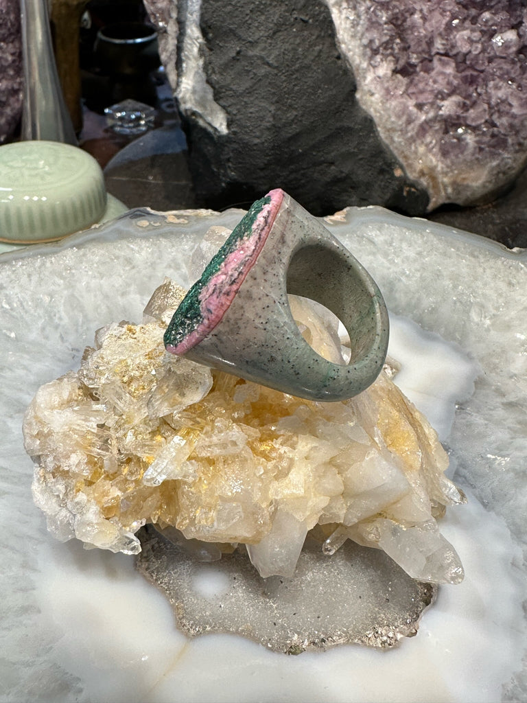 Rare Pink green cobaltoan calcite ring
