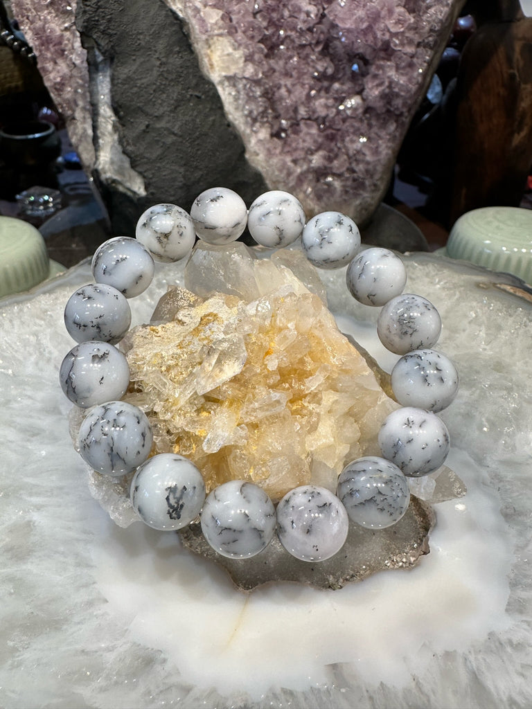 Dendrite agate 13mm  gemstone bracelet