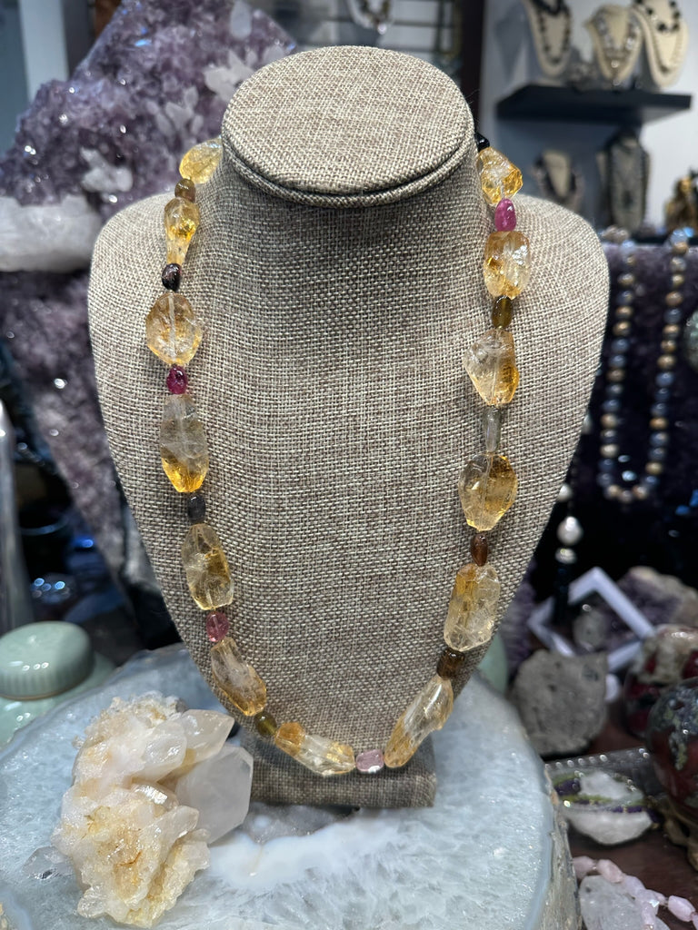 Gorgeous citrine & multicolour tourmaline gemstone necklace