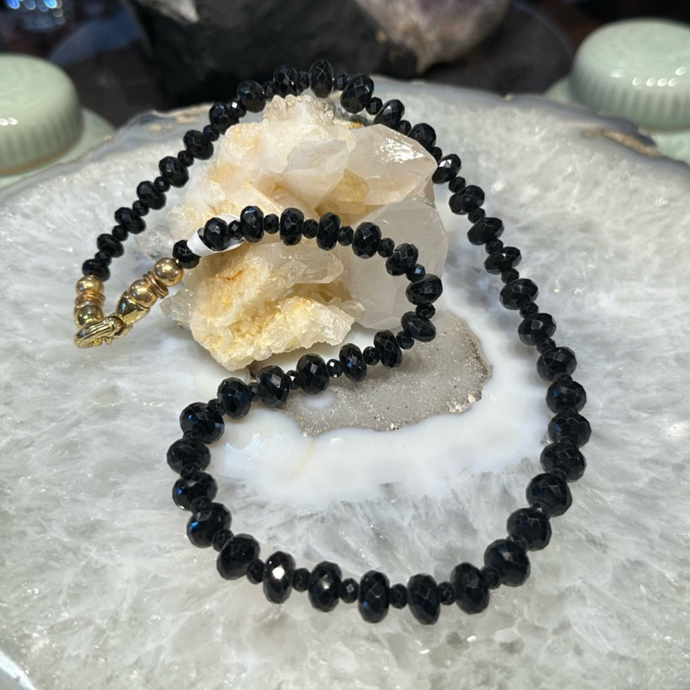 Sparkling Black Spinel Faceted Gemstone Necklace with Vermeil