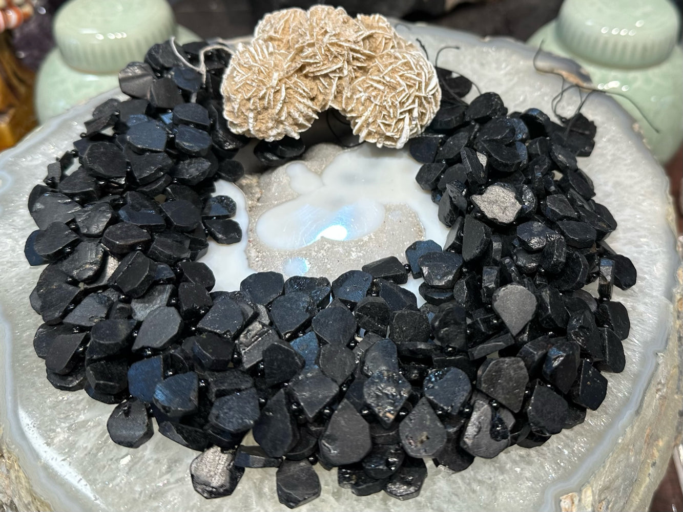 Black Tourmaline Raw Pendant Shaped Top Drilled Beads