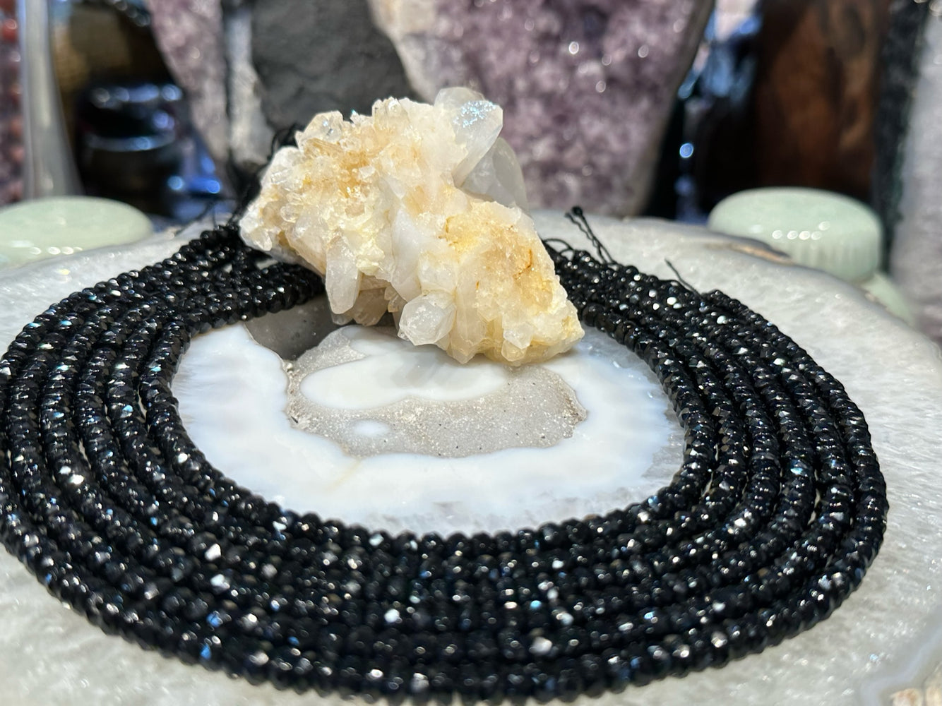 6mm Black Tourmaline Faceted Rondelle Gemstone Beads