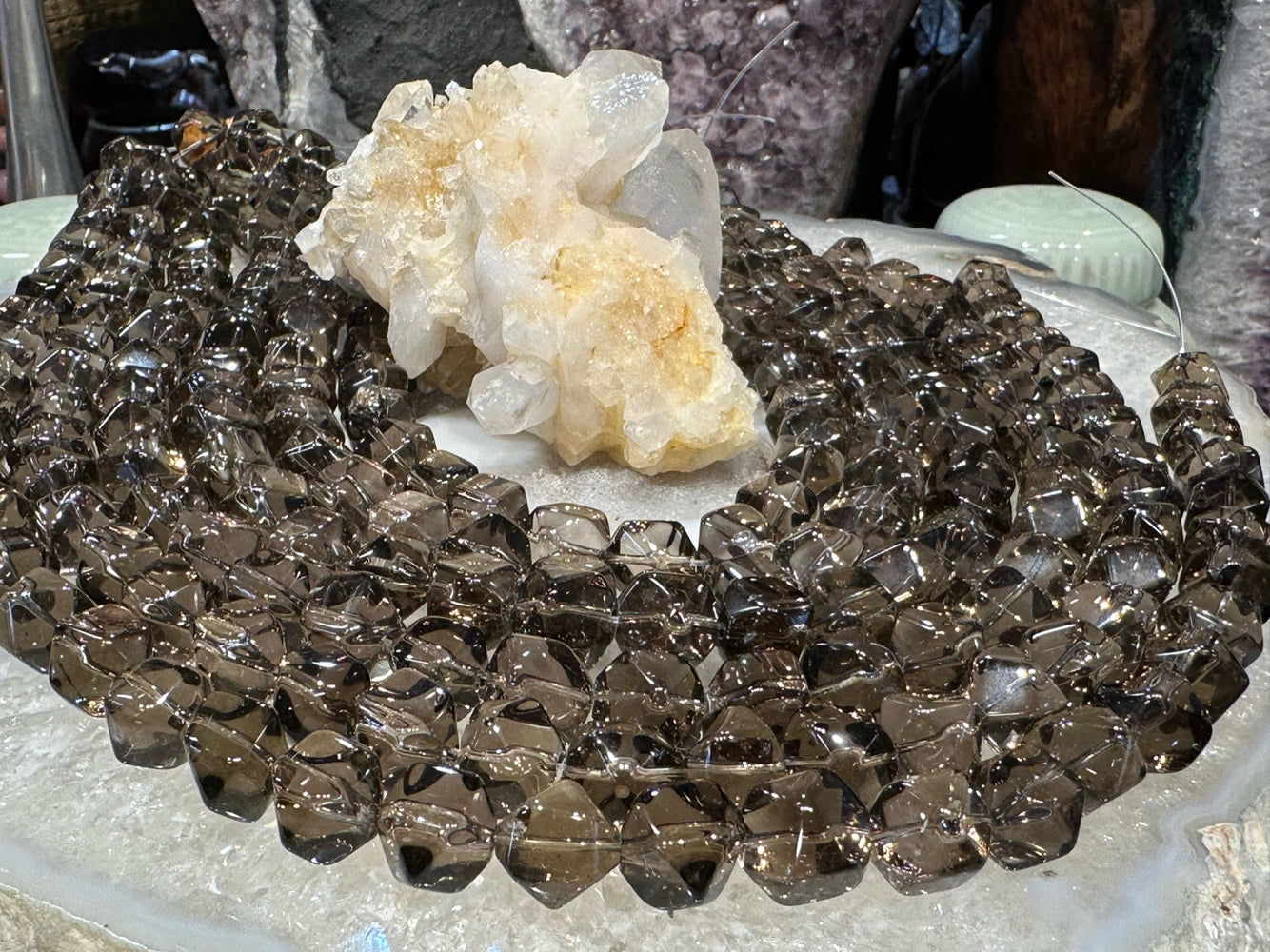 12mm Natural Smoky Quartz Faceted Gemstone Beads