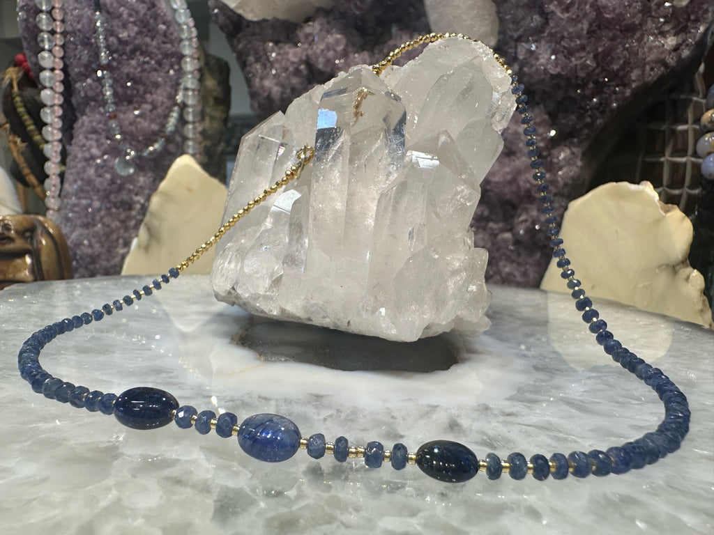 Stunning Natural Blue Sapphire Gemstone Bead Necklace