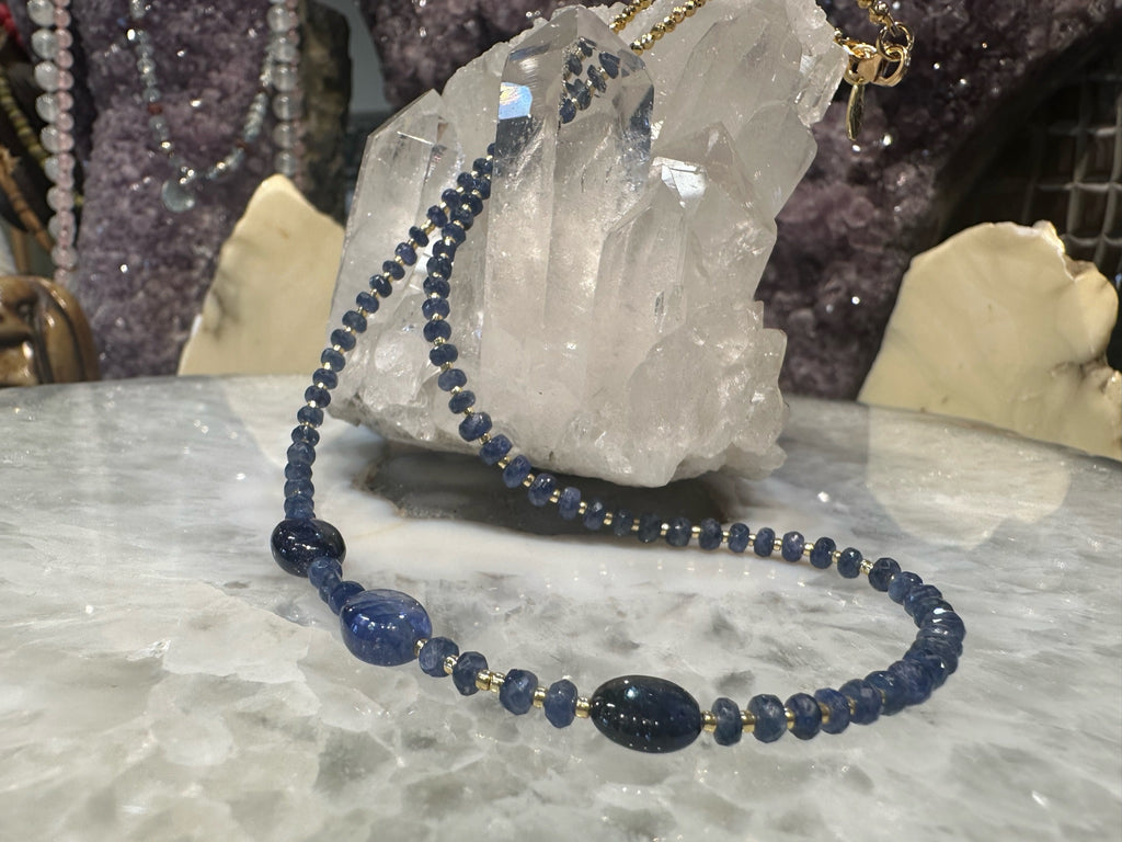 Stunning Natural Blue Sapphire Gemstone Bead Necklace
