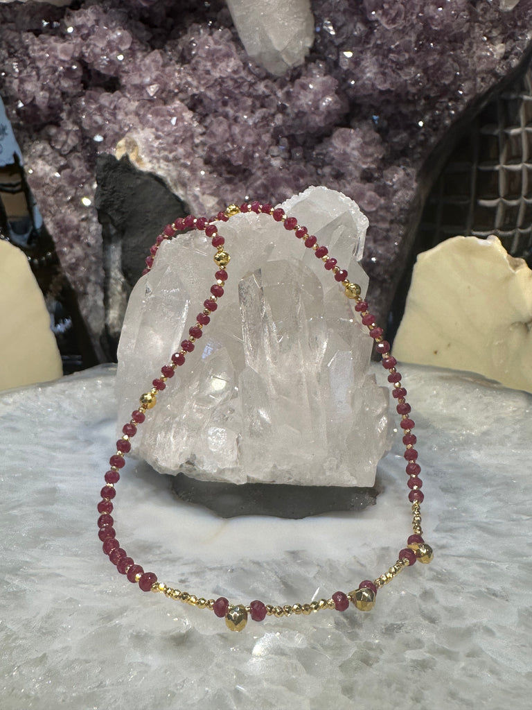 Stunning Faceted Cut Natural ruby & pyrite gemstone necklace