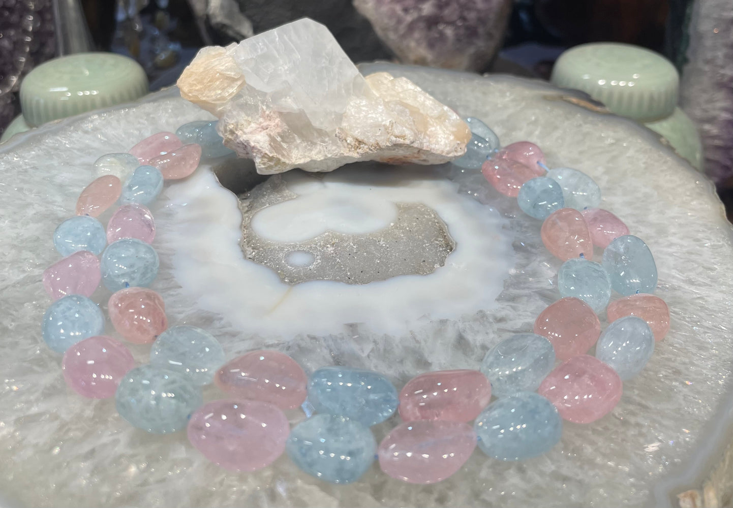 Stunning morganite & aquamarine 16-20mm  beryl tumble gemstones beads