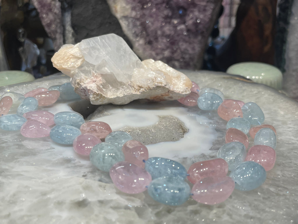 Stunning morganite & aquamarine 16-20mm  beryl tumble gemstones beads