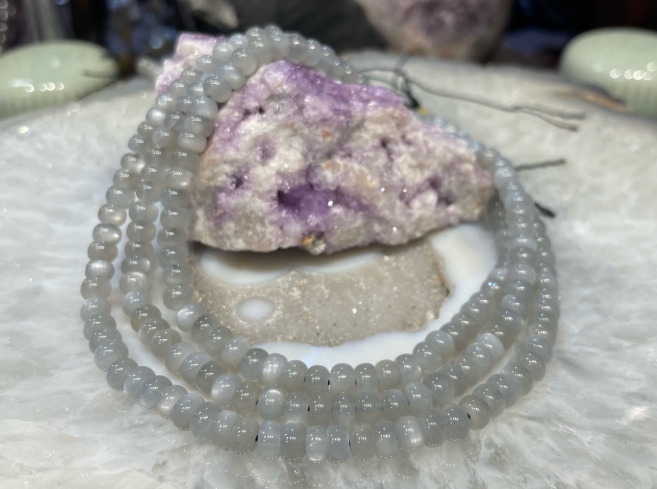Grey silver moonstone  6mm smooth rondelle gemstone beads