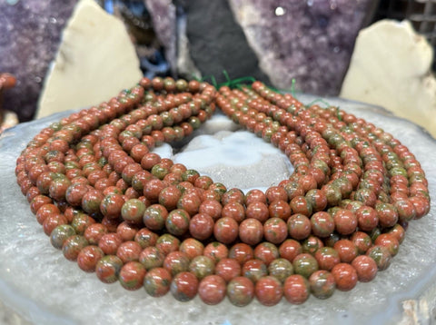 8mm Natural Vibrant Pink Green Unakite Round Gemstone Beads