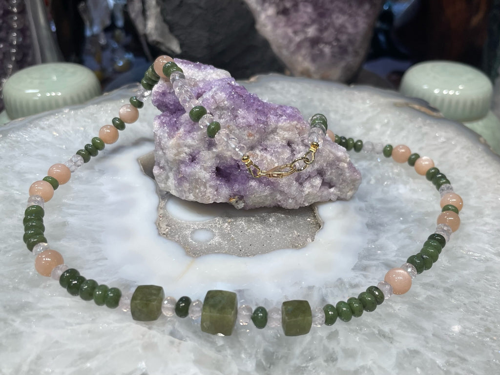 Guatemalan jade & vessonite vesuvianite gemstone necklace