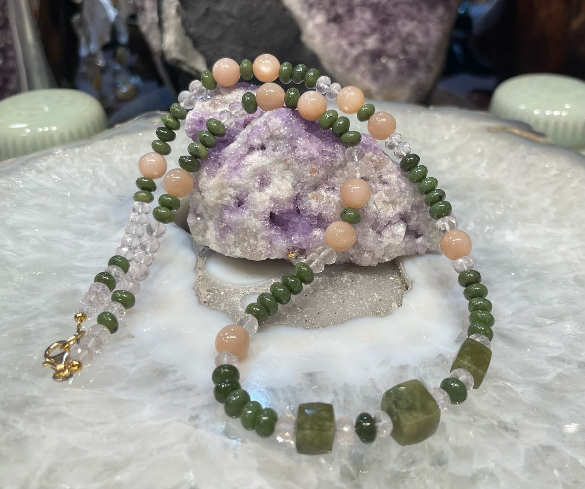Guatemalan jade & vessonite vesuvianite gemstone necklace
