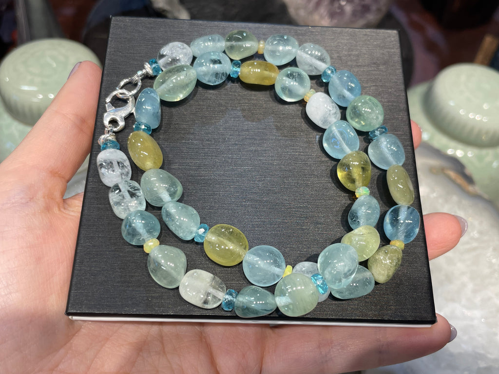 Aquamarine green & blue tumble gemstone necklace