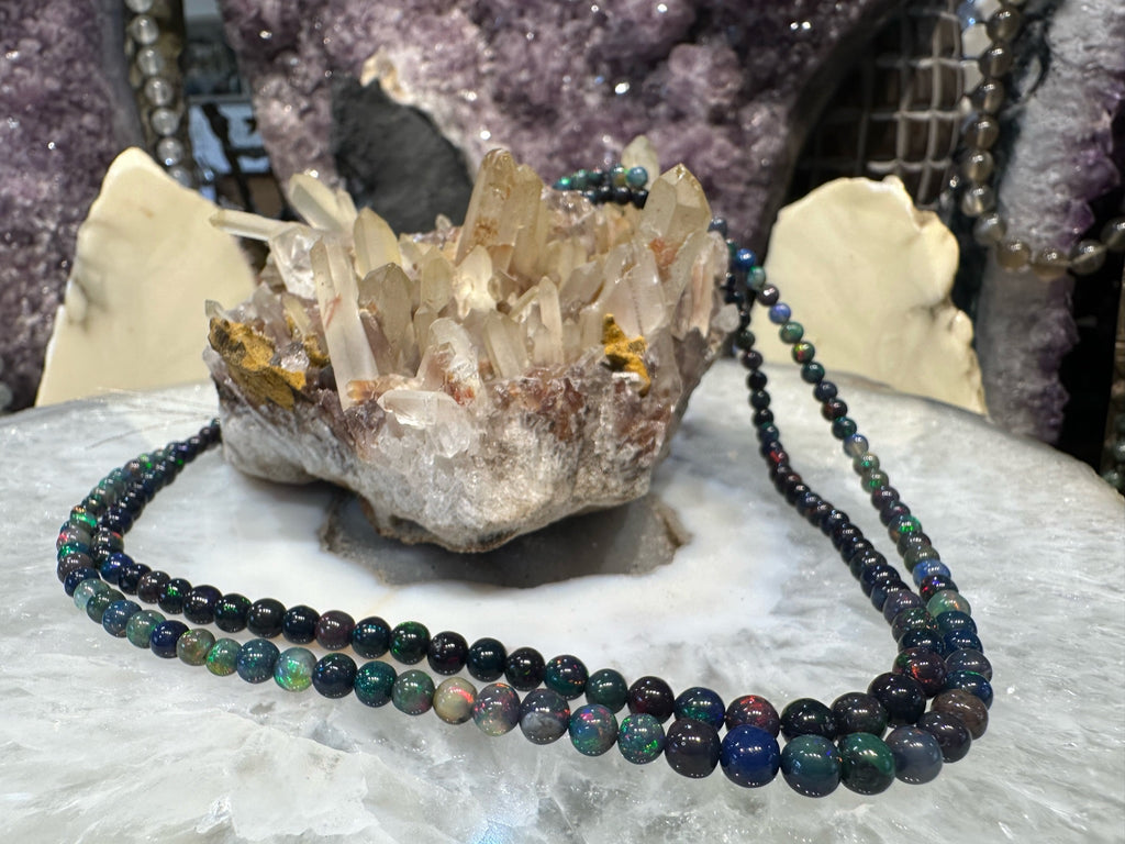 3-6mm Natural Black Fire Opal Round Gemstone Beads