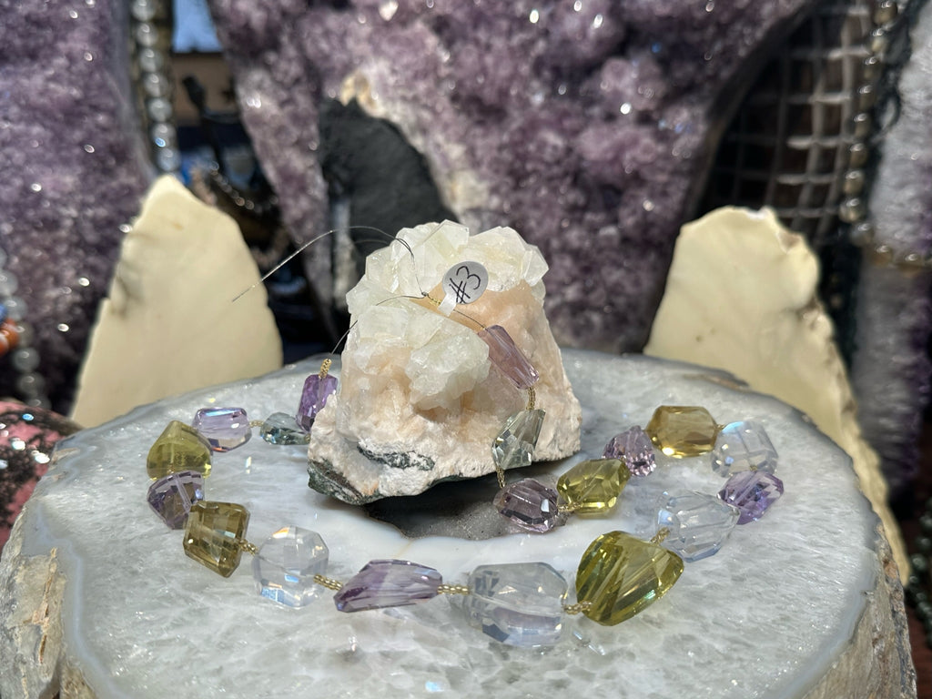 Fancy Cut Quartz, Amethyst, Moon Quartz & Praisiolite Faceted Nugget Beads #3