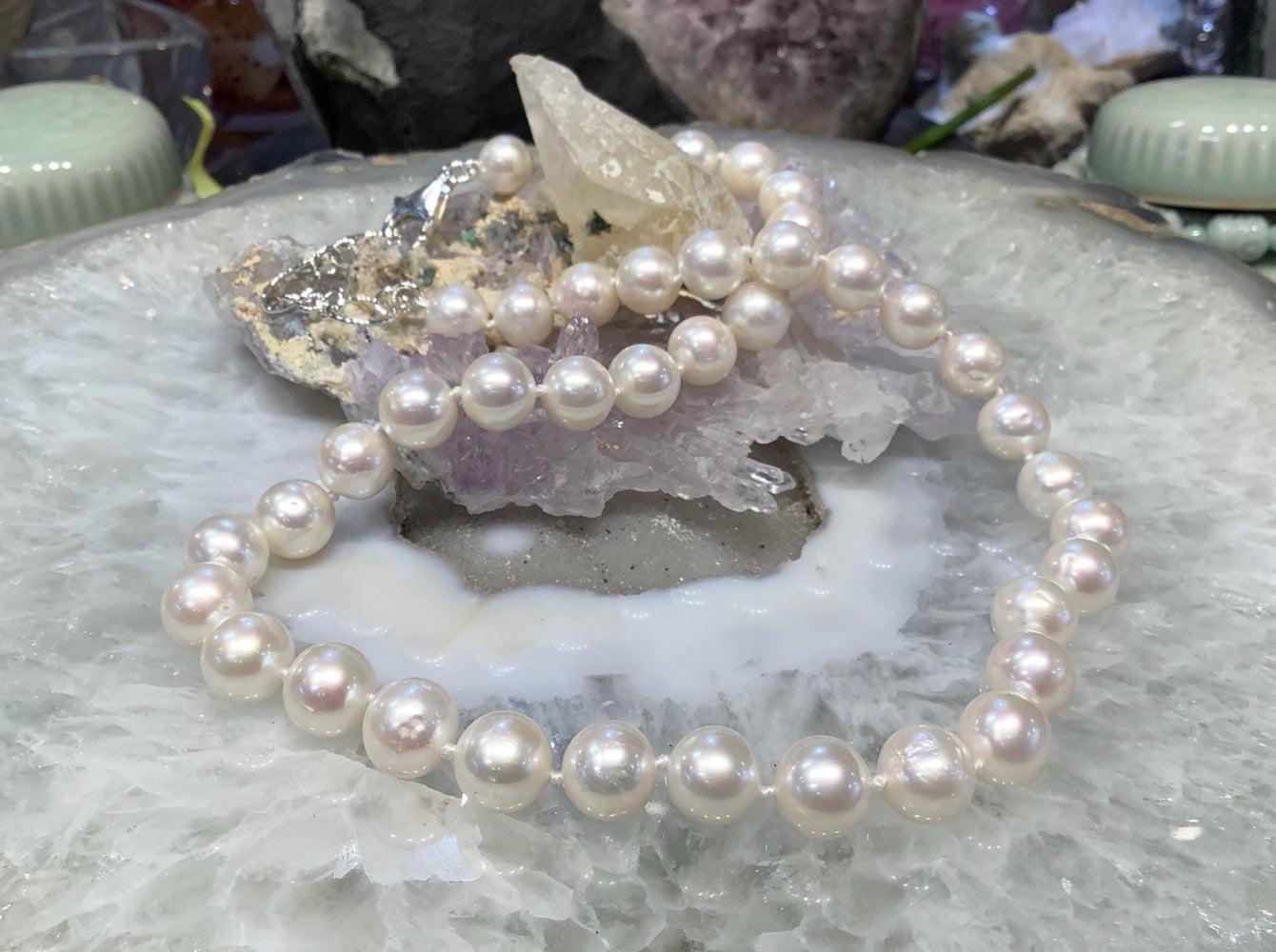 10mm Beautiful Luster White Freshwater Pearl Knotted Necklace