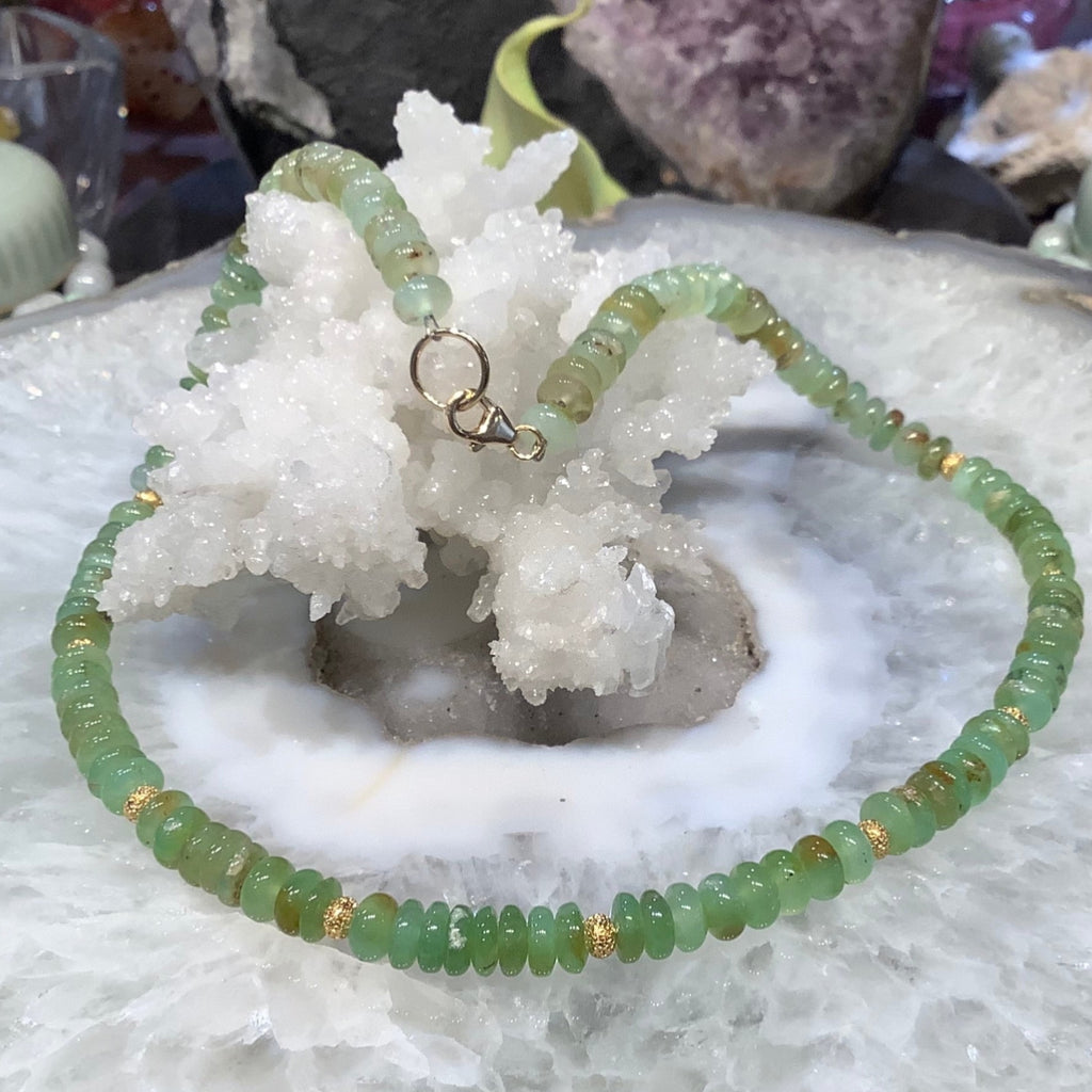 Natural Green Chrysoprase Rondelle Gemstone Necklace