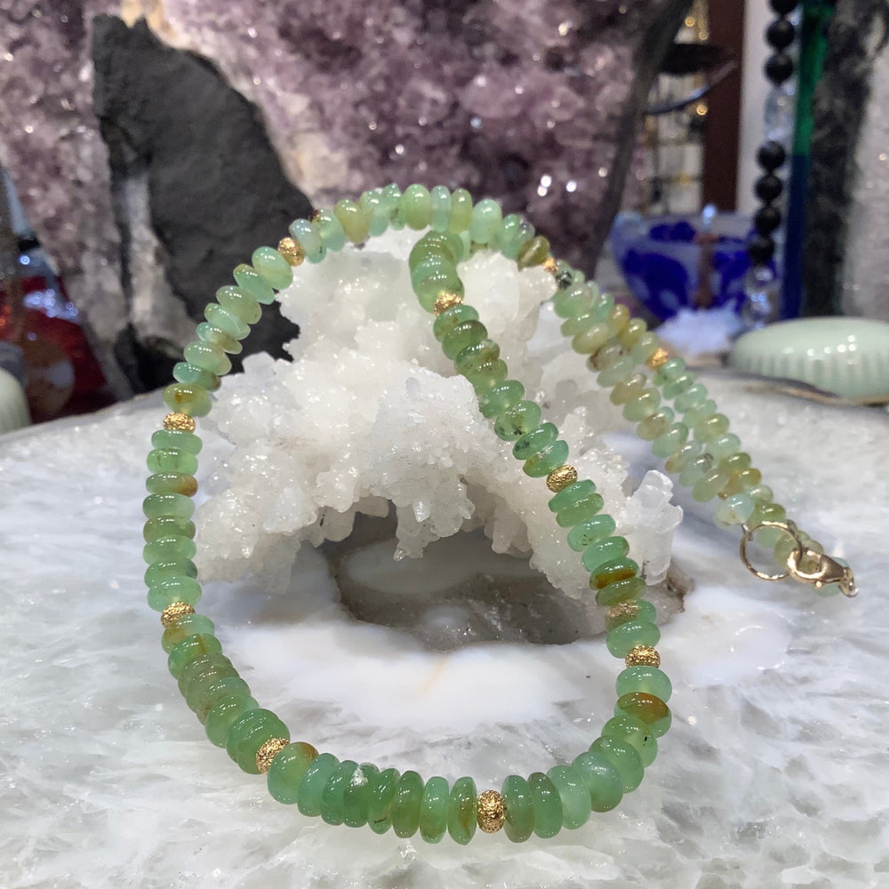 Natural Green Chrysoprase Rondelle Gemstone Necklace