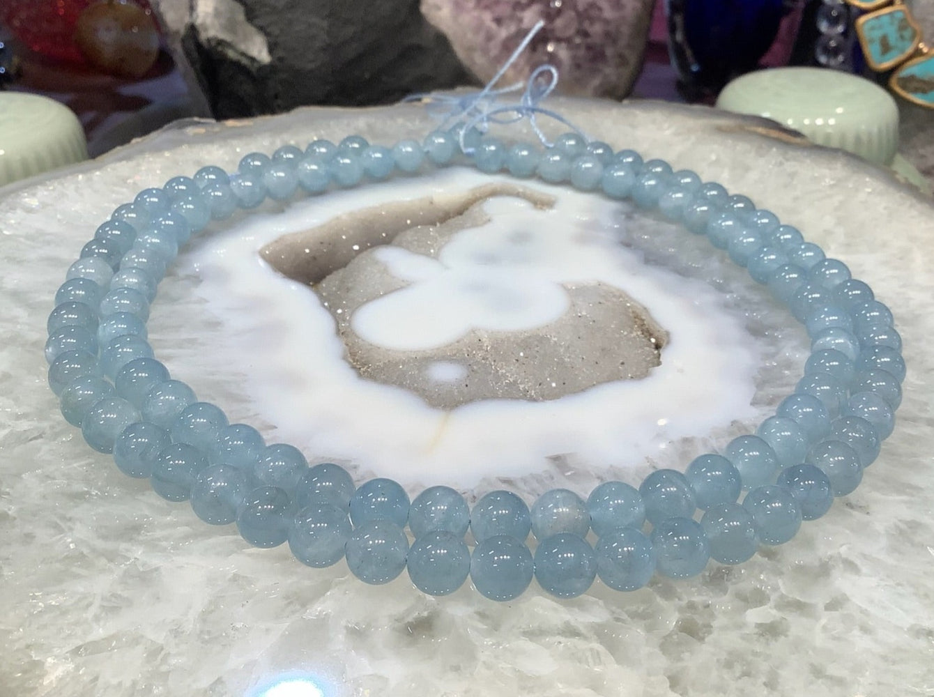 Natural Blue Aquamarine Round Gemstone Beads - 8mm #2