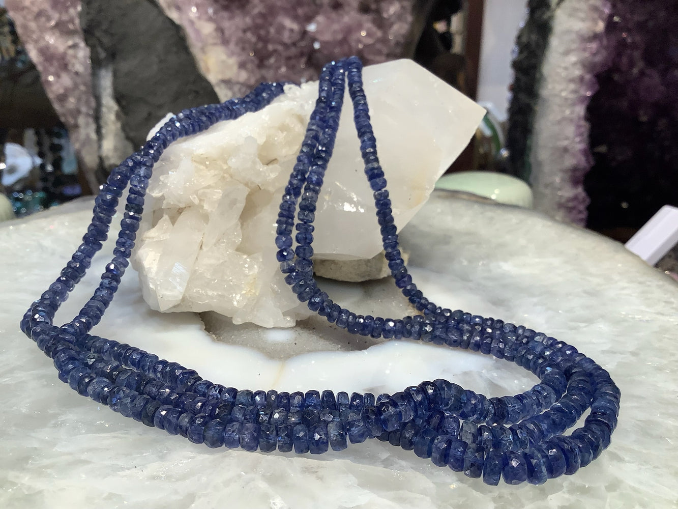 Natural Blue Kyanite faceted rondelle gemstone beads