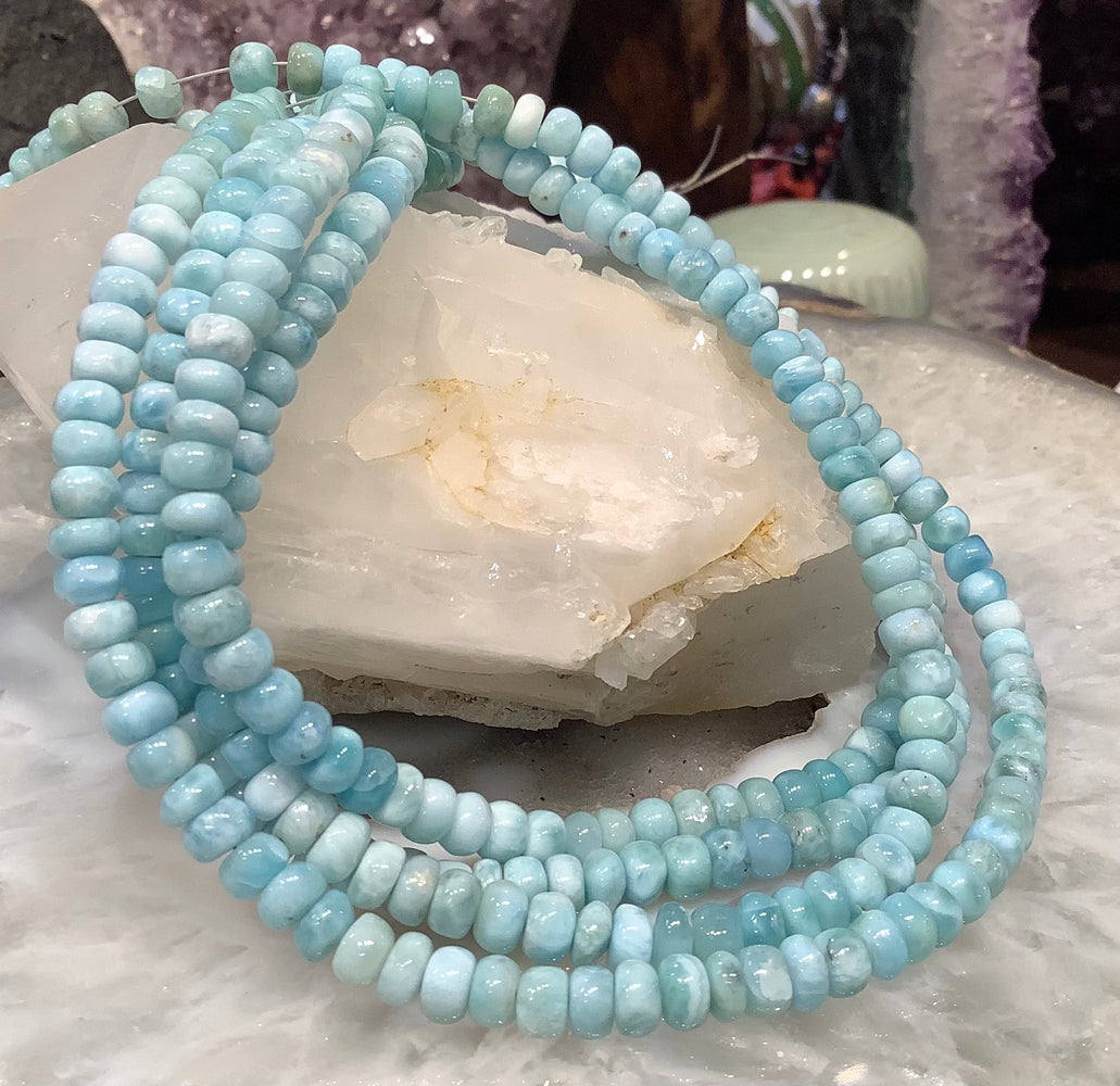 5mm Natural Multicolor Larimar smooth rondelle gemstone beads