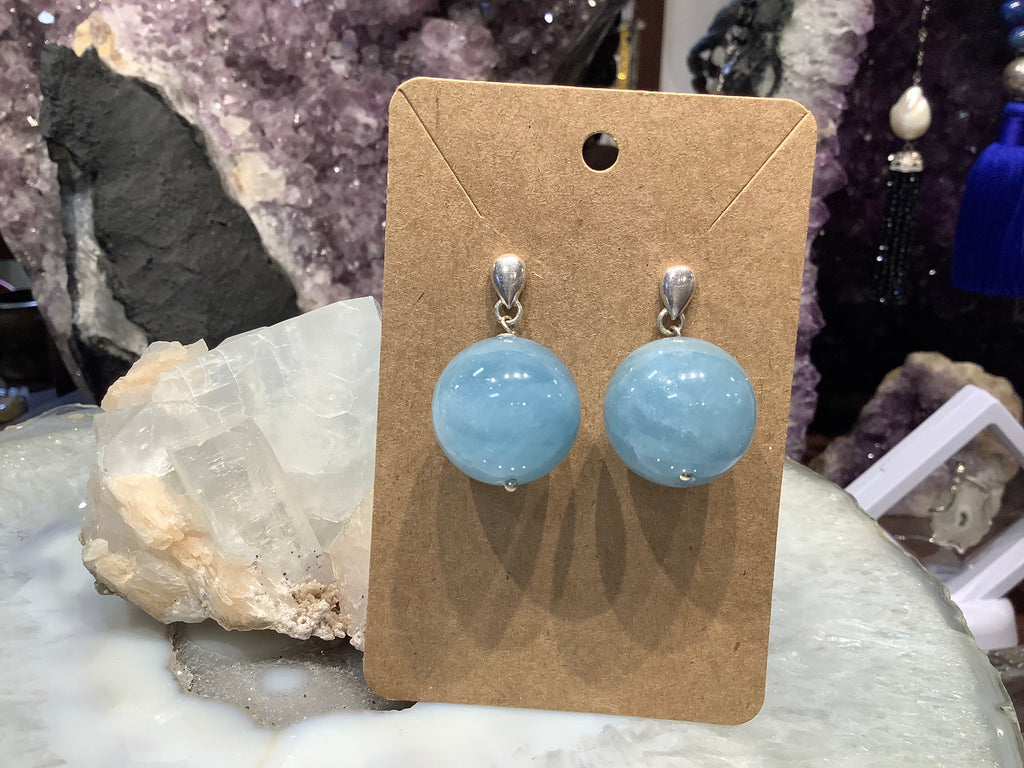 Gorgeous aquamarine 20mm chatoyance gemstone earrings