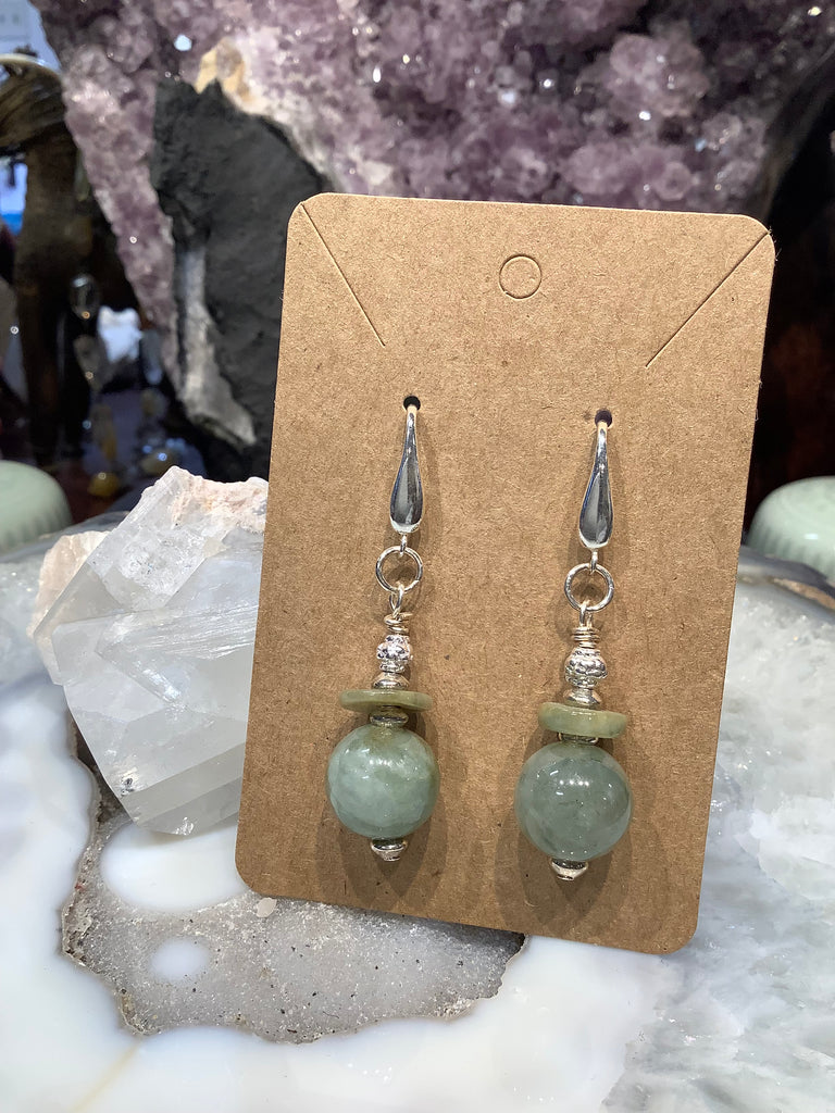 Green jadeite jade & sterling silver gemstone earrings