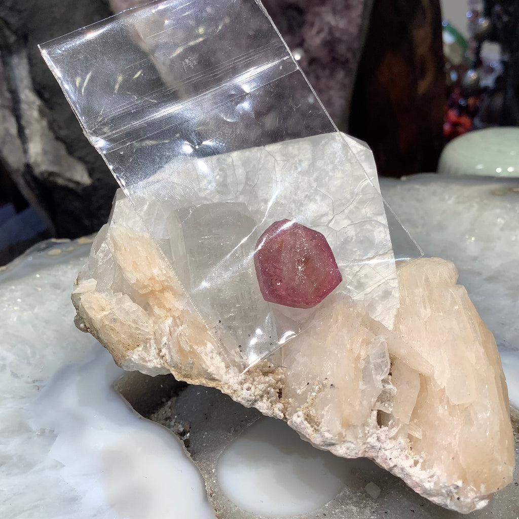 Pink tourmaline slice gemstone