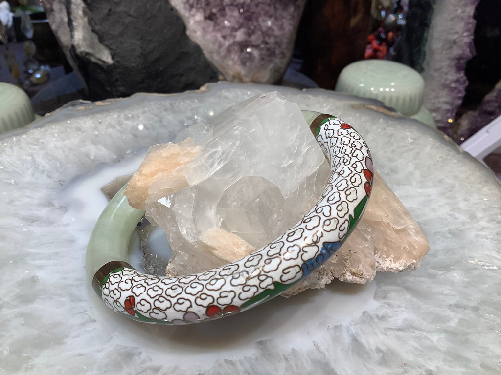 Vintage Chinese jade & cloisonné bangle bracelet