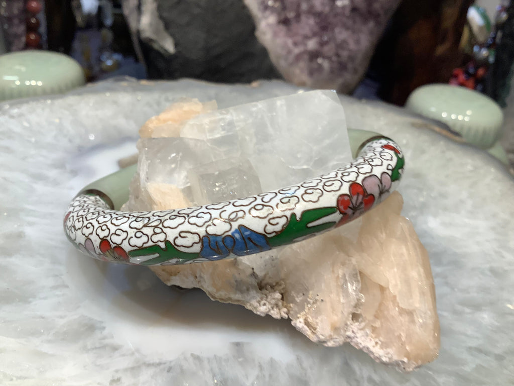 Vintage Chinese jade & cloisonné bangle bracelet