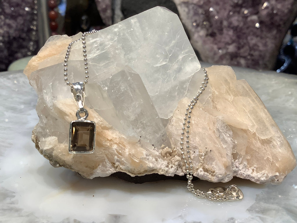 Smoky quartz & sterling silver pendant gemstone necklace