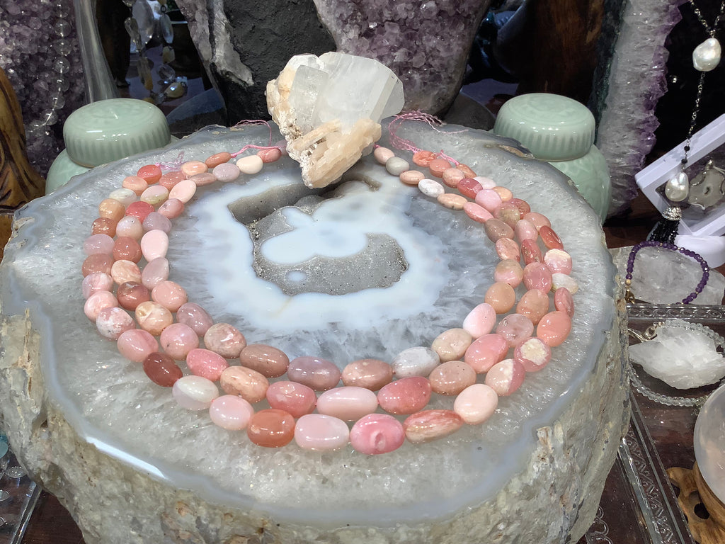 Pink Peruvian opal tumble gemstone nugget beads