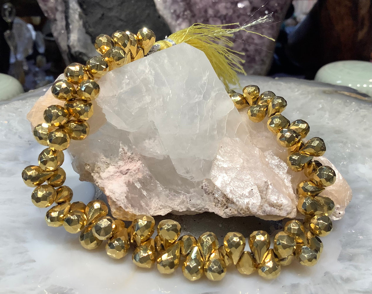Golden pyrite faceted briolette 6x9mm gemstone beads