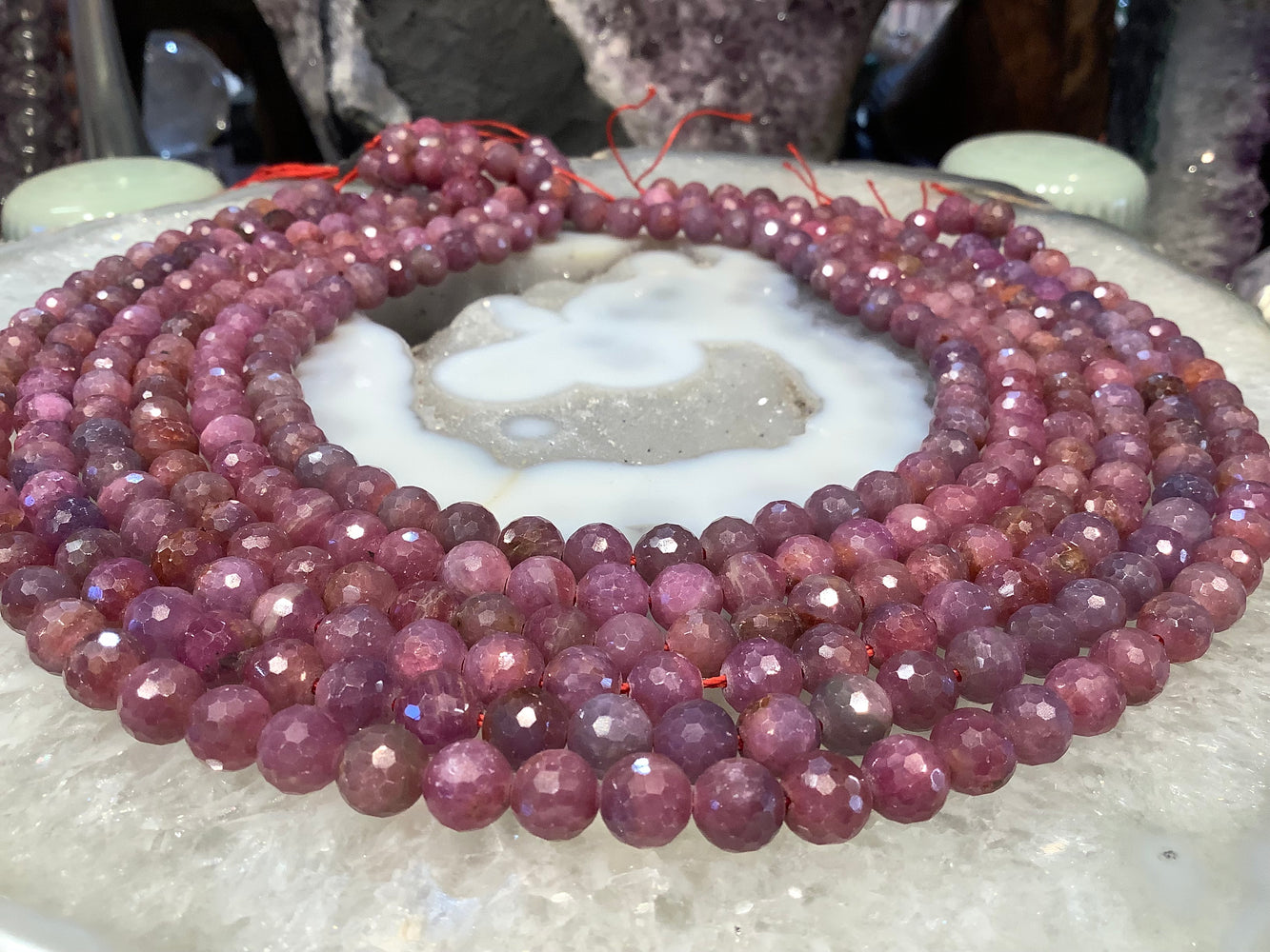 Natural Red Ruby Faceted Round Gemstone Beads - 7mm