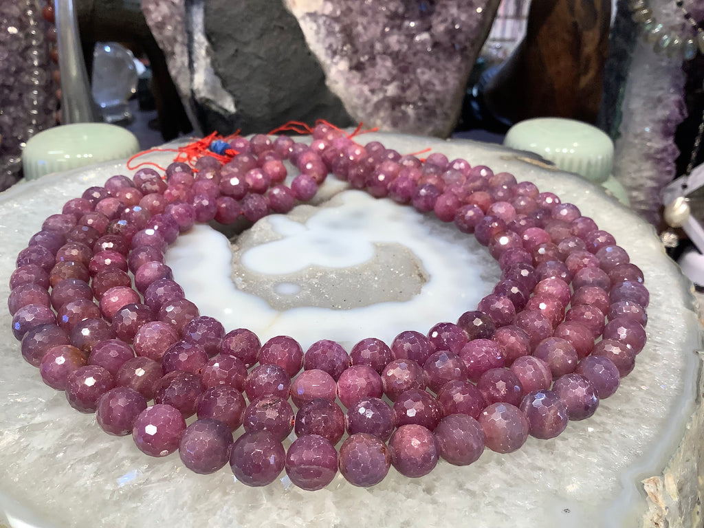 Natural Red Ruby Faceted Round Gemstone Beads - 10mm
