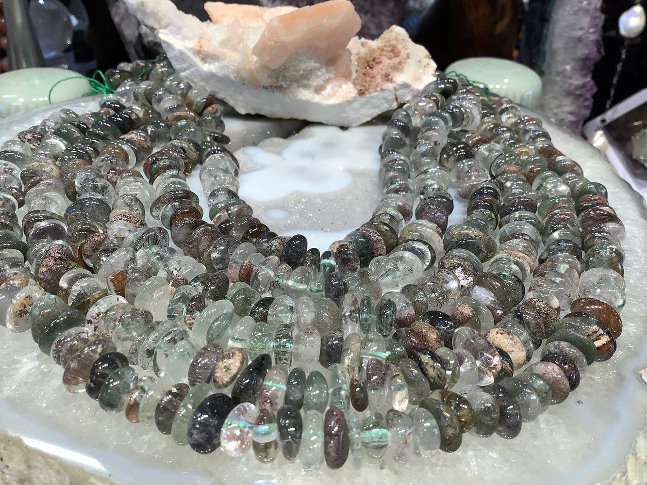 Lodalite Phantom Quartz Tumbled Nugget Gemstone Beads