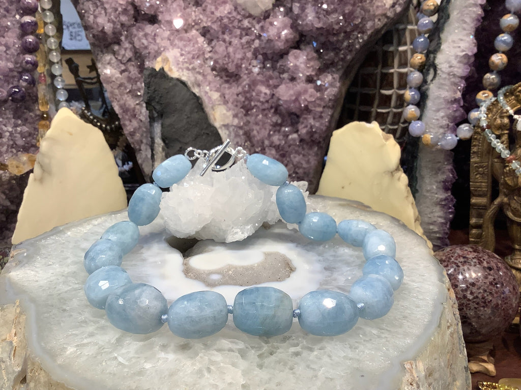Large Natural Blue Aquamarine Chunky Faceted Nugget Gemstone Beads Necklace