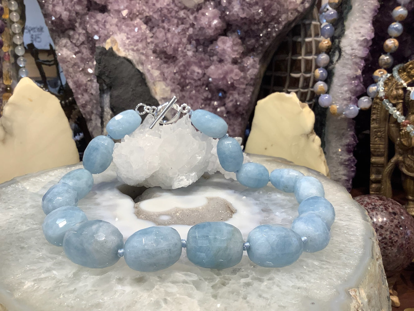 Large Natural Blue Aquamarine Chunky Faceted Nugget Gemstone Beads Necklace
