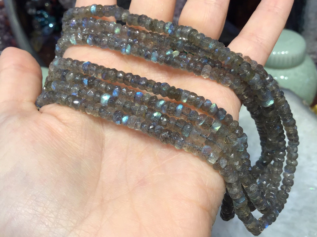 5mm Stunning blue flash labradorite Faceted Rondelle gemstones beads