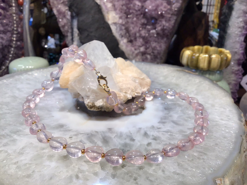 Rose Quartz Heart Shape Gemstone Beads Necklace