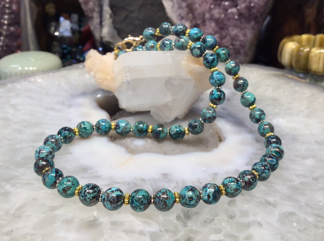 8mm Aqua Blue Chrysocolla Gemstone Necklace