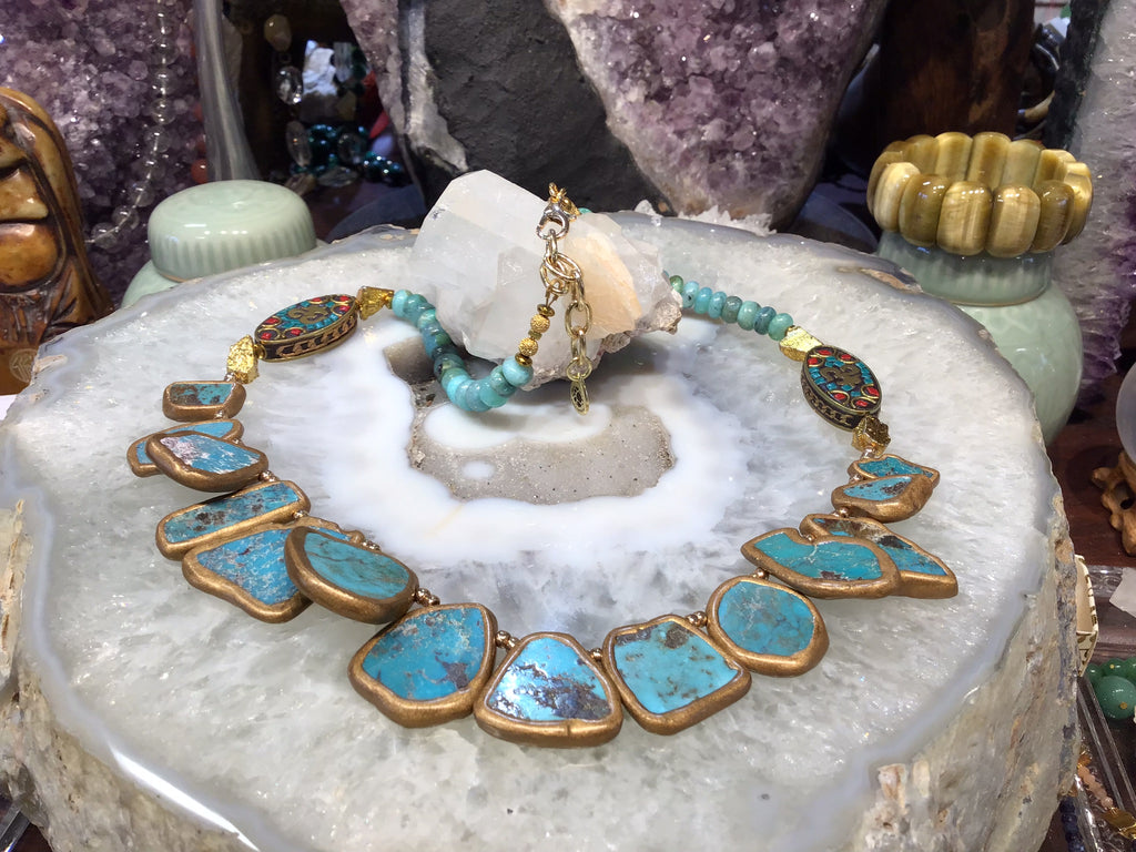 Beautiful Turquoise and Peruvian Opal  Gemstone Necklace